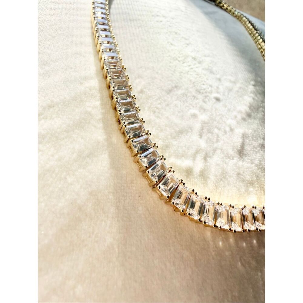 Dolce West Gold Tone Baguette Crystal Tennis Choker Necklace NWT - Picture 8 of 15